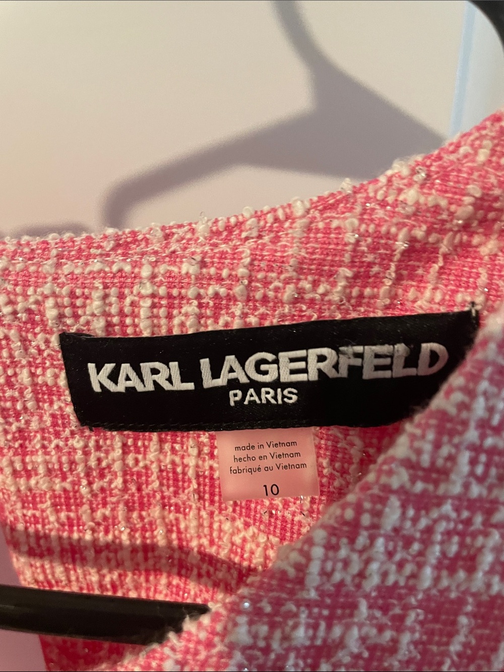 Karl Lagerfeld Pink Tweed Short-Sleeve A-Line Dress - Picture 3 of 3